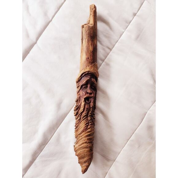 Vtg.Wood Carving Spirit Gnome Wall Sculpture Art Signed KSO BEARDED MAN Tree 13" - Picture 7 of 11